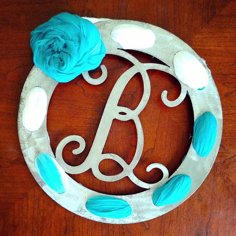 Personalized Monogram Initial Wreath with Ribbon Cut Outs