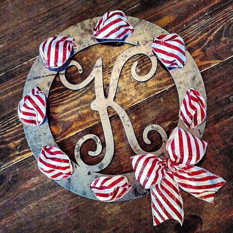Personalized Monogram Initial Wreath with Ribbon Cut Outs