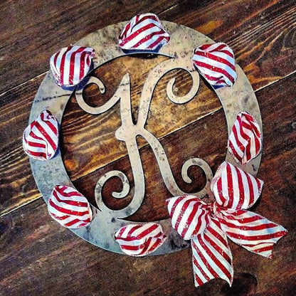 Personalized Monogram Initial Wreath with Ribbon Cut Outs