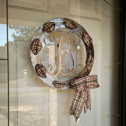 Personalized Monogram Initial Wreath with Ribbon Cut Outs