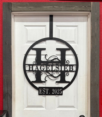 Personalized Monogram Wreath with Last Name and Established Date