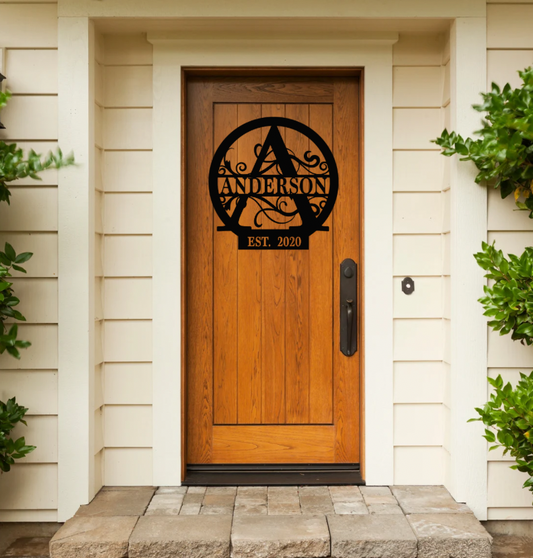 Personalized Monogram Wreath with Last Name and Established Date